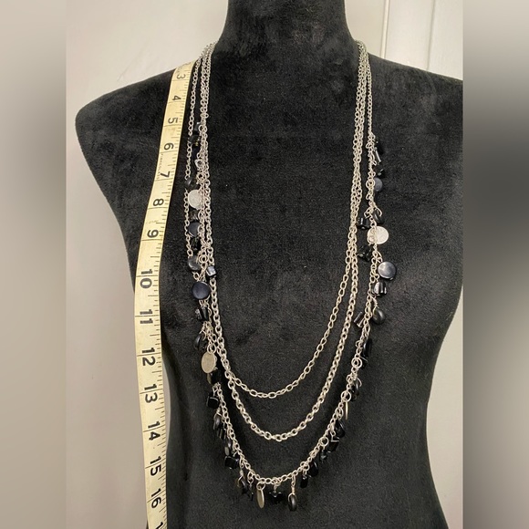 Layered Silver in Color and Beaded Necklace - Picture 5 of 5